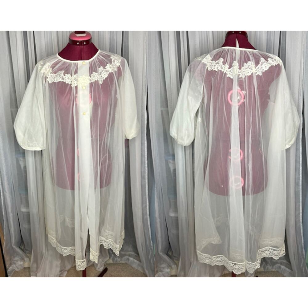 nightgown sheer robe set lace romantic - Picture 3 of 16